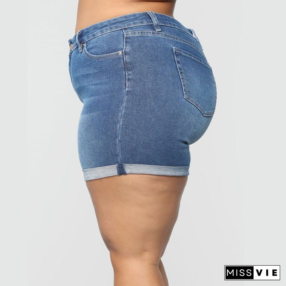 Summer plus size women's Stretch Denim Shorts