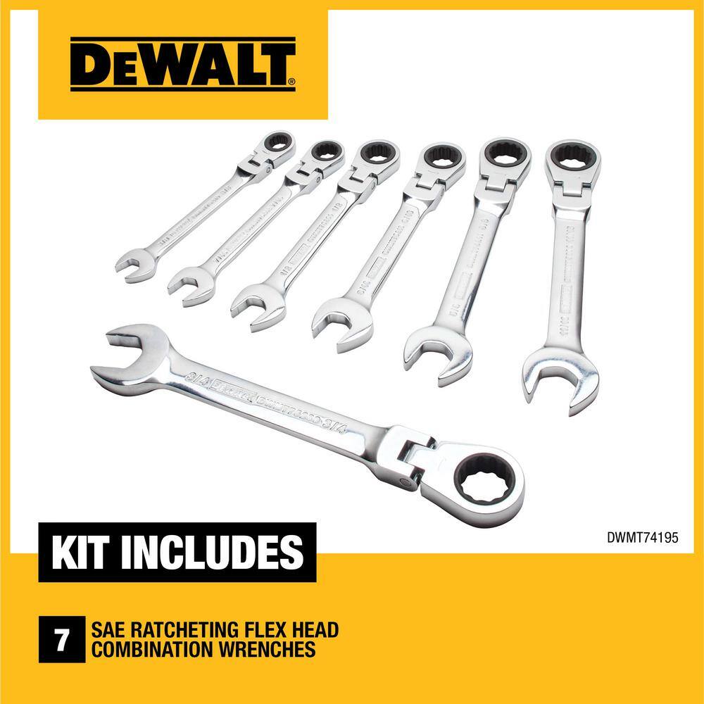 DW SAE Ratcheting Flex Head Combination Wrench Set (7-Piece) DWMT74195