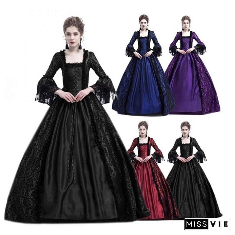 Vintage Medieval Palace Women Evening Party Dress Fancy Renaissance Pleuche Dress Retro Velvet Tailed Dress Party Costume