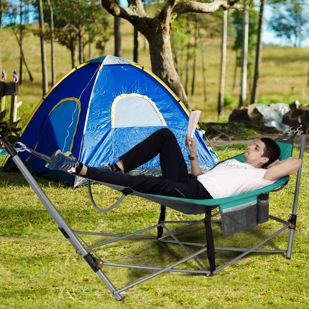 Costway Folding Hammock Indoor amp Outdoor Hammock With Side Pocket amp Iron Stand