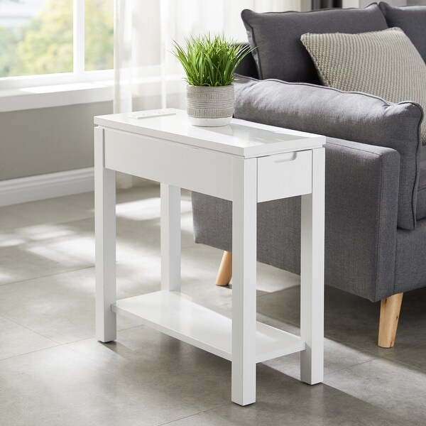 Leick Home Cade Wood Side Table with Drawer and AC/USB Outlet