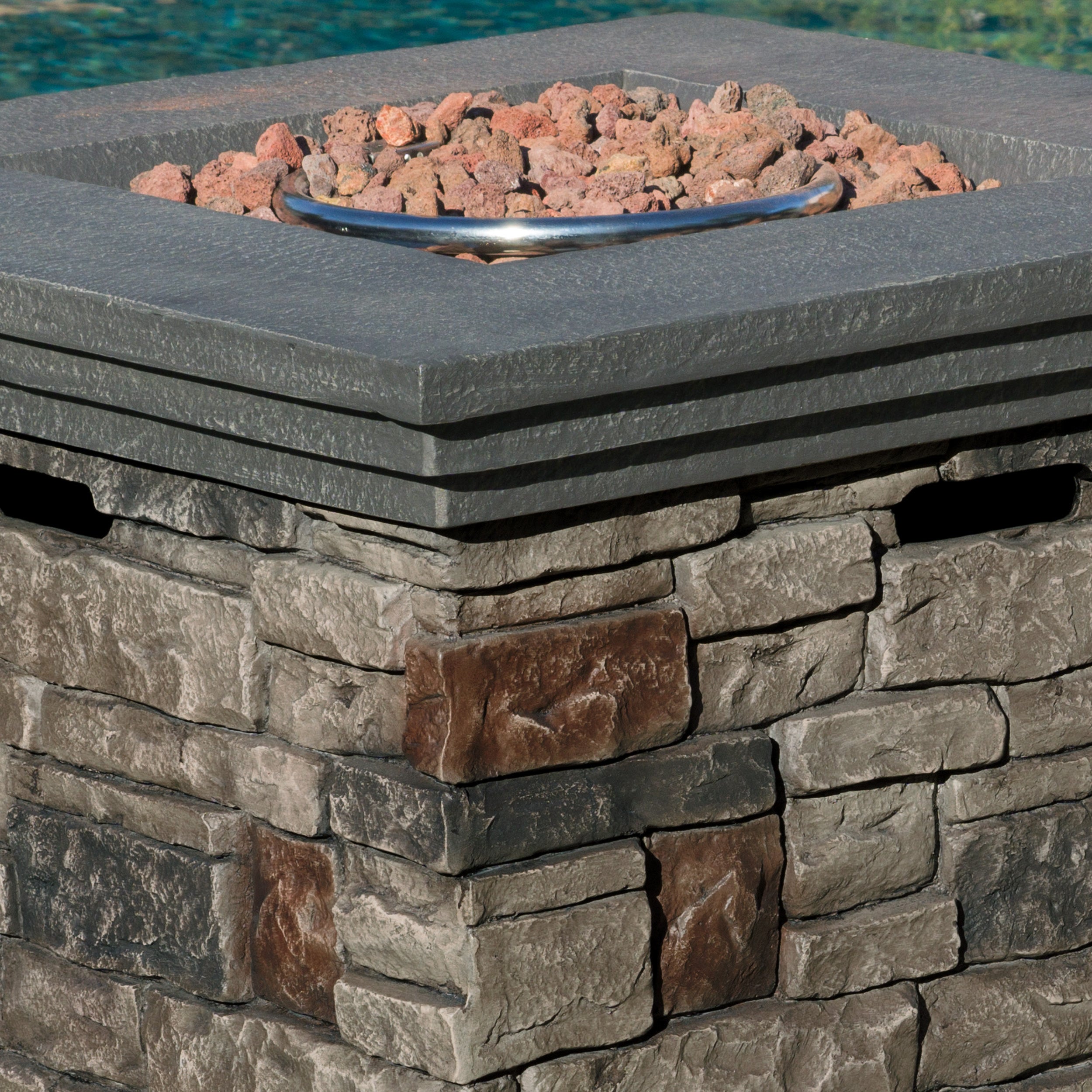 Crawford Outdoor Square Liquid Propane Fire Pit with Lava Rocks