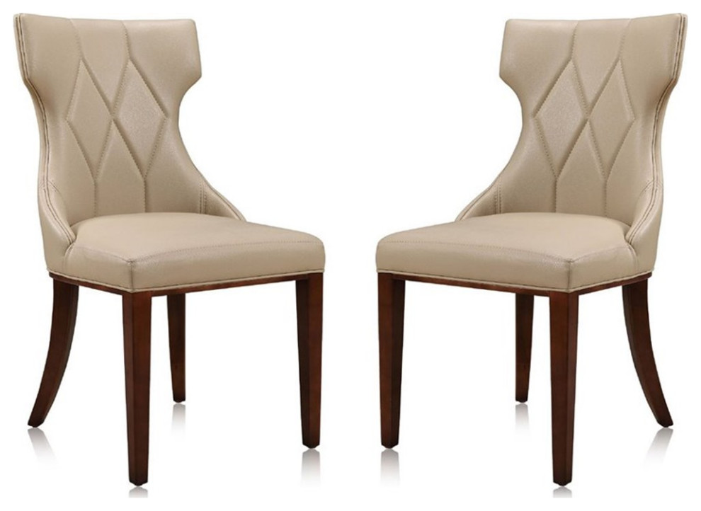 Manhattan Comfort Reine 18.5 quotFaux Leather Dining Chair in Cream (Set of 2)   Transitional   Dining Chairs   by Homesquare  Houzz