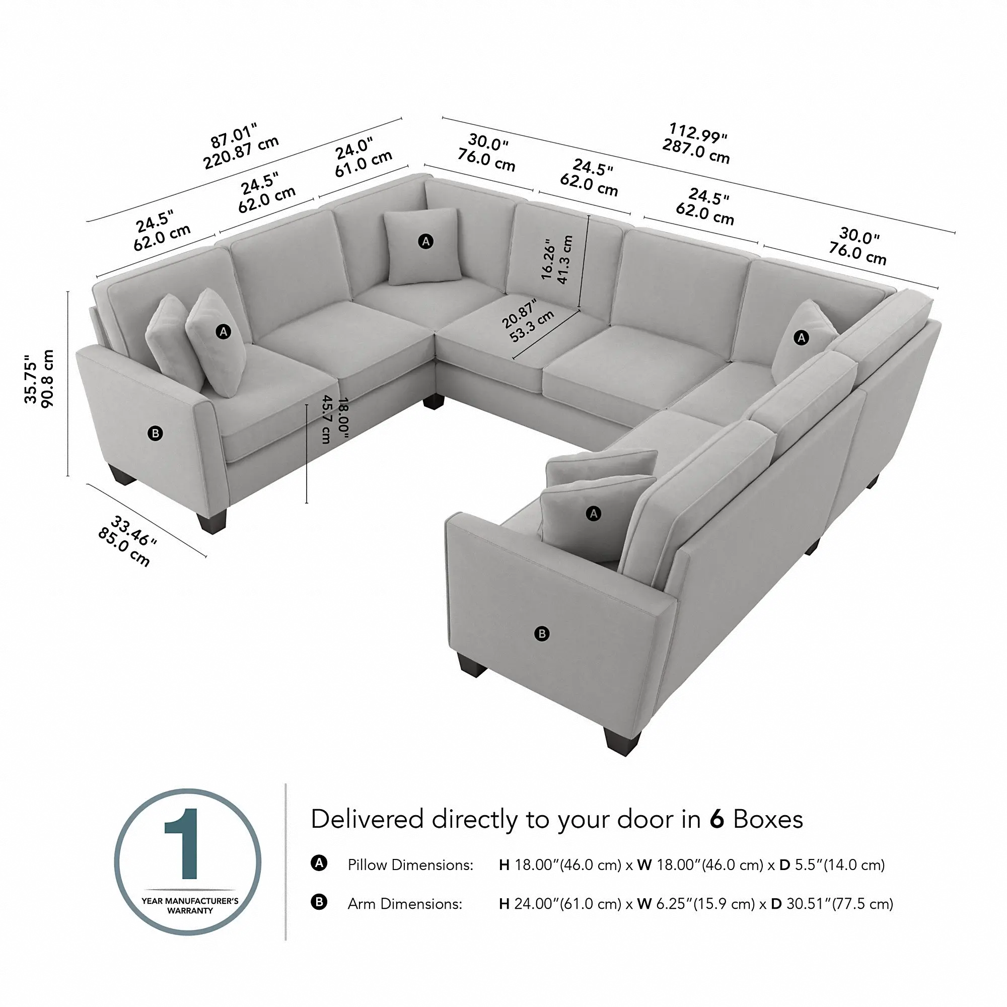 Flare Light Gray Microsuede U Shaped Sectional - Bush Furniture