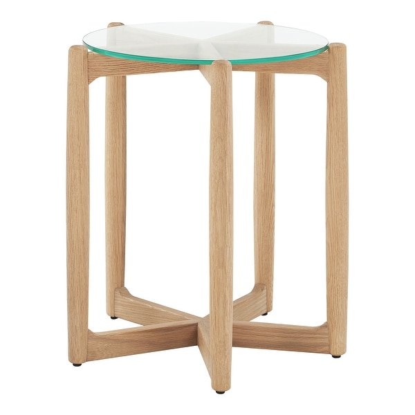 Aurelle Home Heatra Modern Solid Wood Round Glass Top Side Table