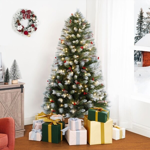 Vancouver Artificial Christmas Tree，Prelit Christmas Tree，PreDecorated Spruce Christmas Trees with Tips and Lights