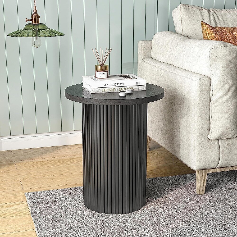 Round Wood End Table line grain Solid Circle Pedestal Side Table