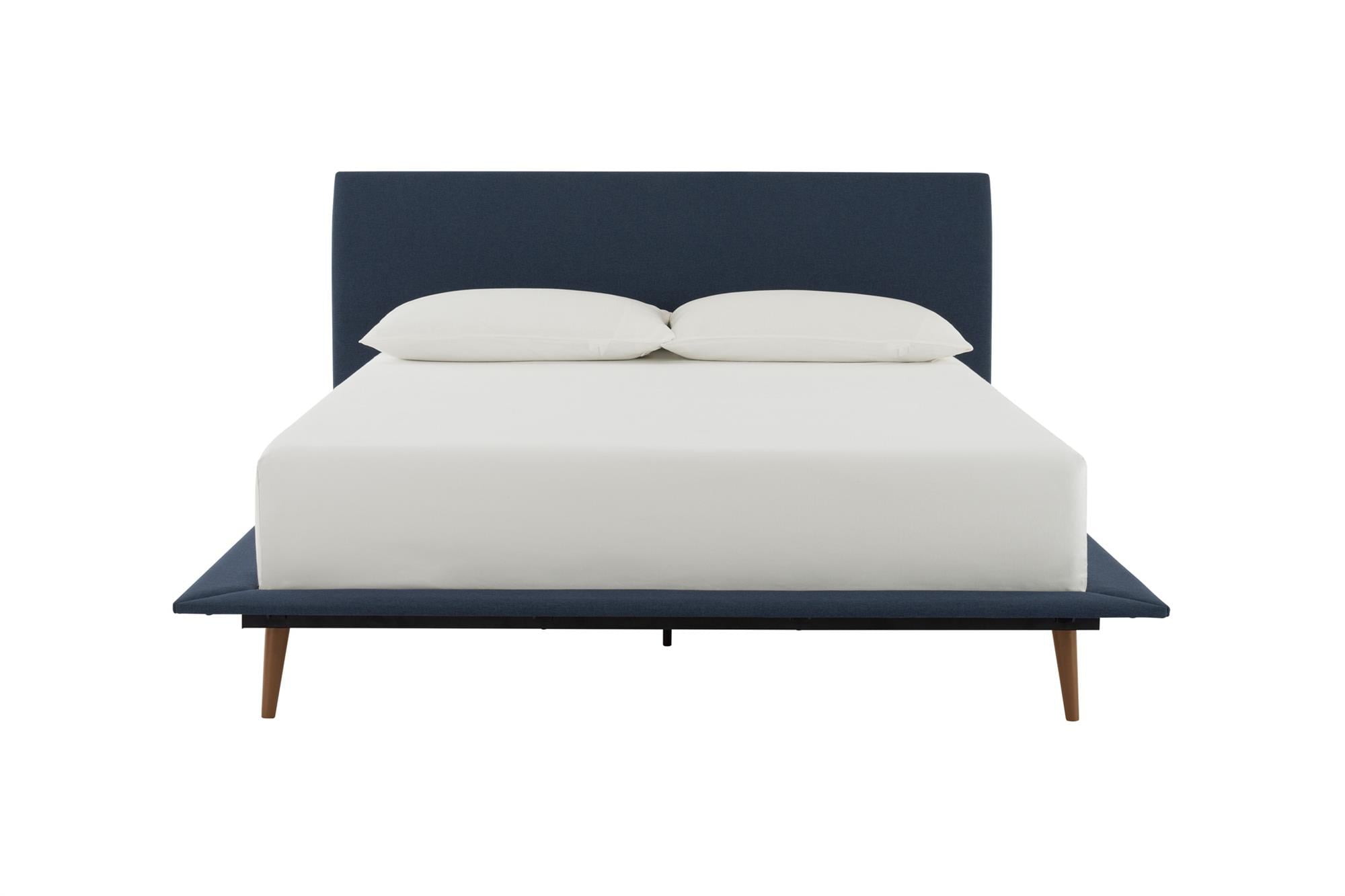 Better Homes & Gardens Flynn Mid Century Bed, Platform Frame, Queen, Blue Linen