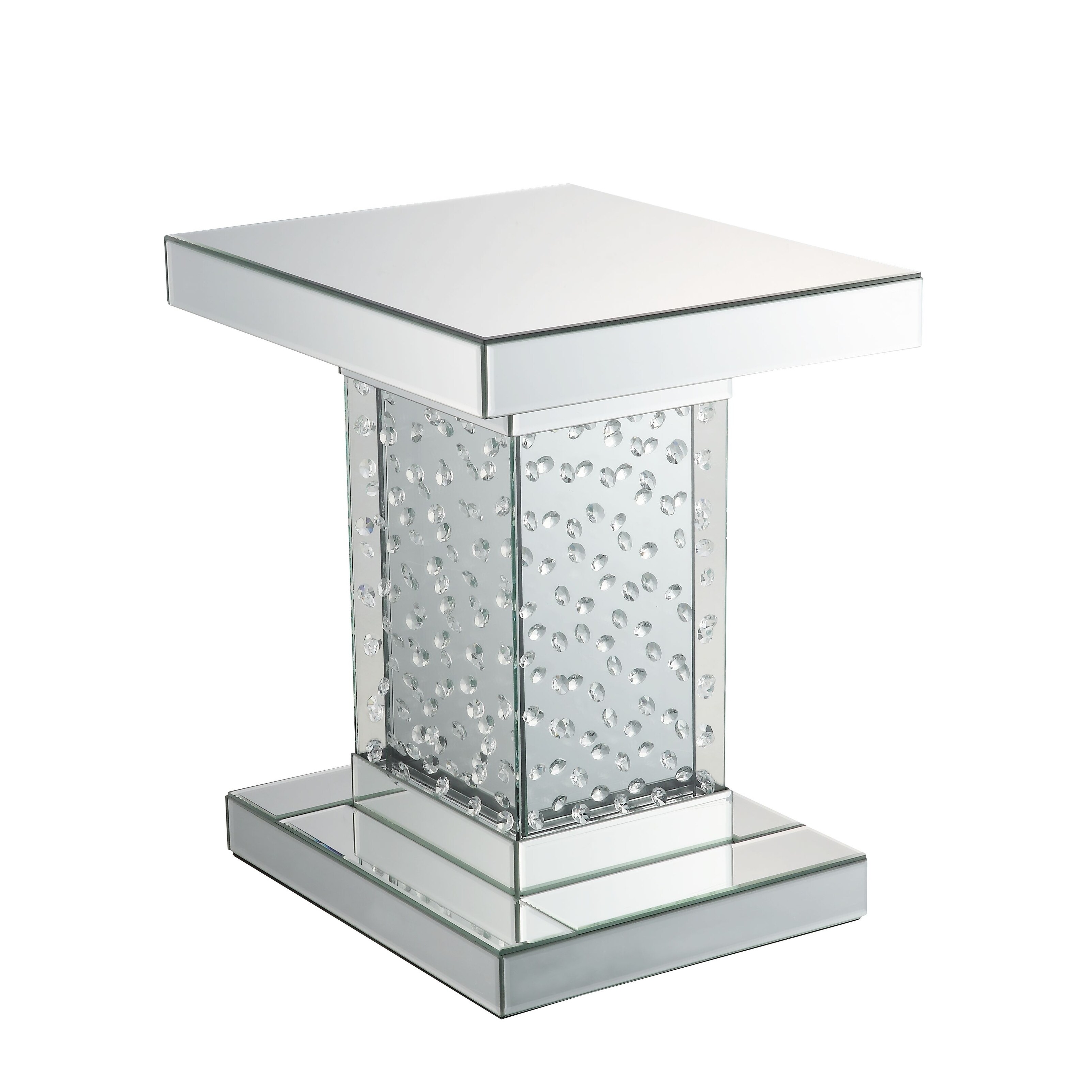 ACME Nysa End Table in Mirrored and Faux Crystals