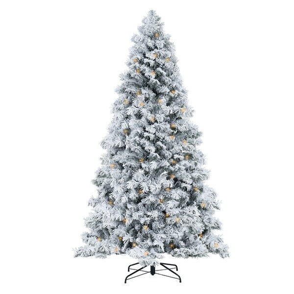 Skylar Snow Flocked Christmas Tree Prelit，Realistic Alaskan Pine Frosted Christmas Tree with Lights