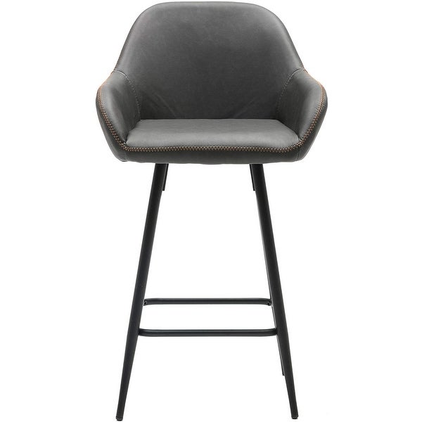 Grey Bucket Upholstered Dark Accent Barstool Chair (Set of 2)