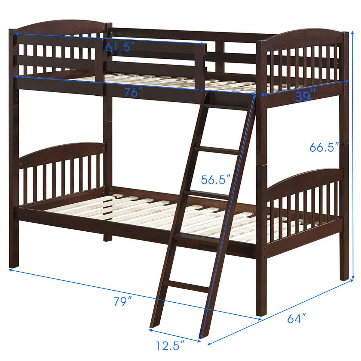 Costzon Twin Over Twin Bunk Beds, Convertible Into Two Individual Solid Rubberwood Beds (Espresso)