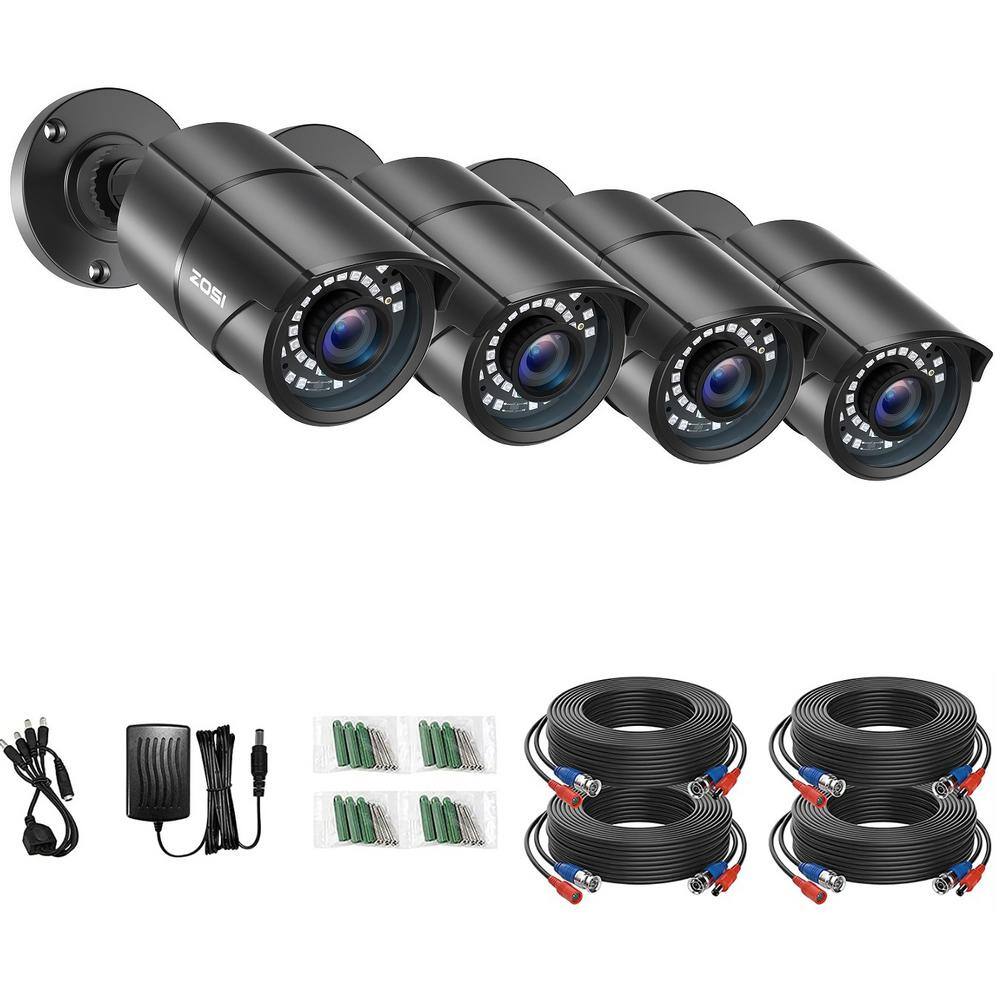 ZOSI Wired 1080p Black Outdoor Bullet TVI Security Camera Compatible for TVI DVRs (4-Pack) 4AK-2612B-B-US