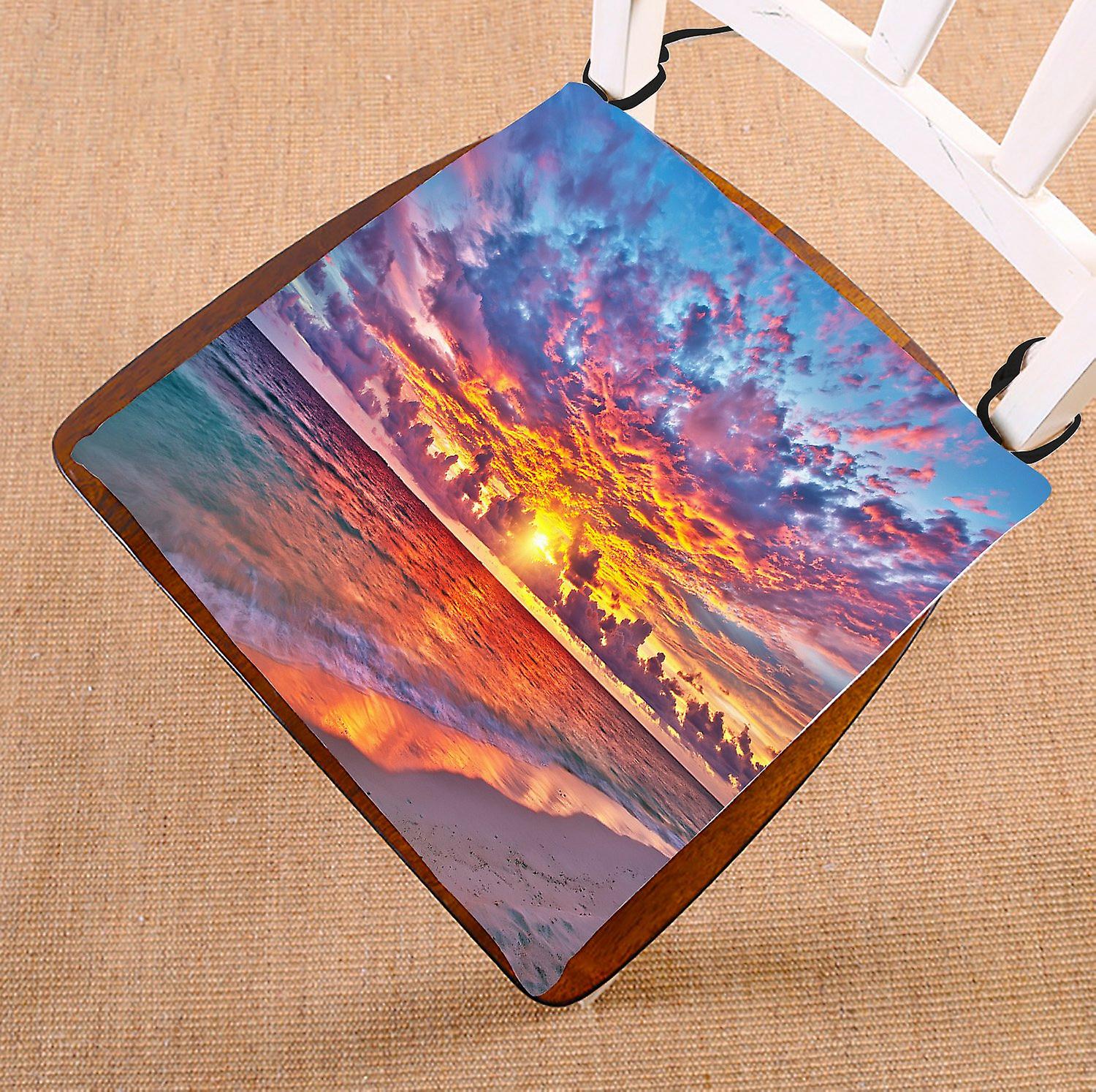 Landscape Chair Pad， Ocean At Sunset Time Seat Cushion Chair Cushion Floor Cushion 40x40 Cm