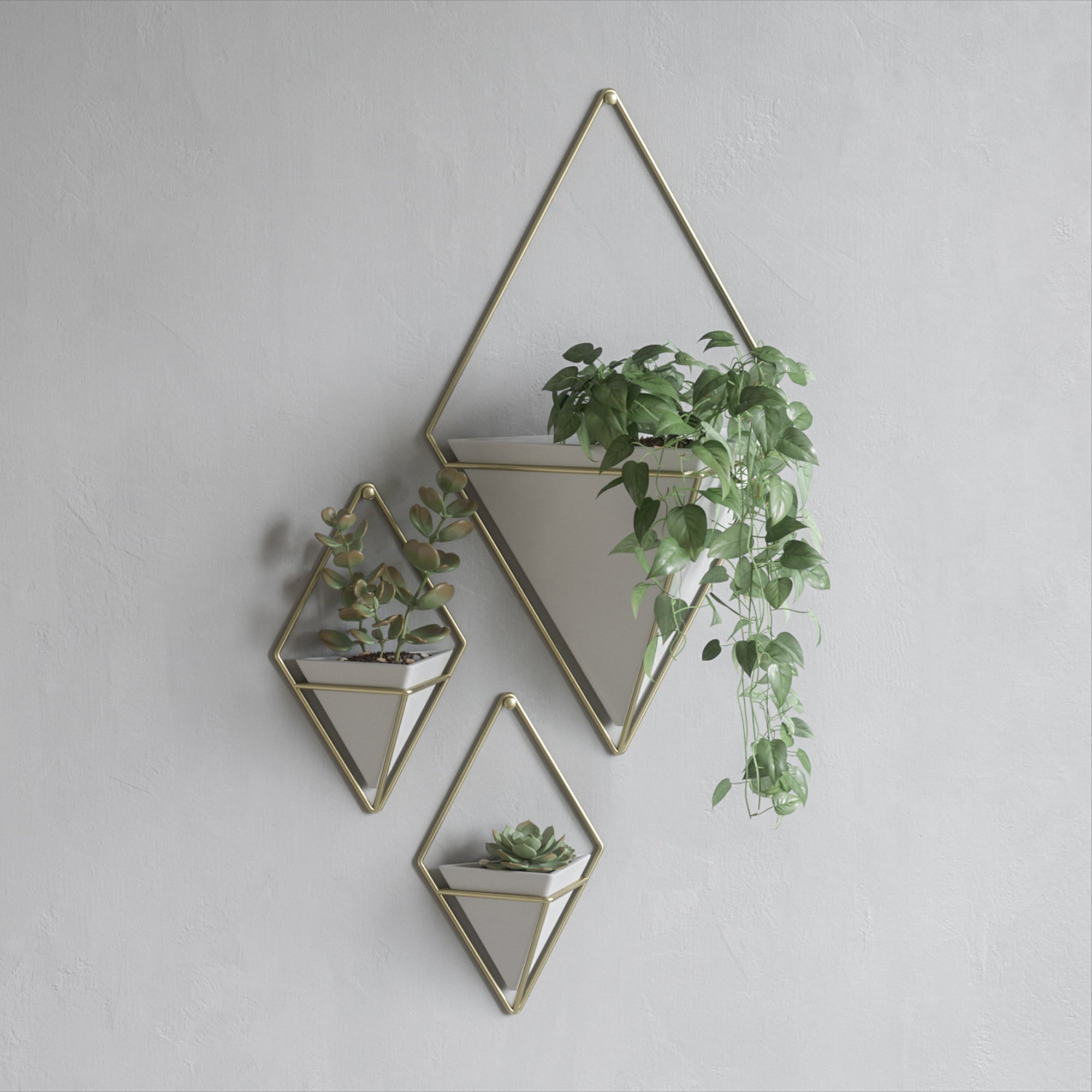 Umbra Trigg Ceramic Hanging Planter Wall Décor, Set of 2 White/Brass