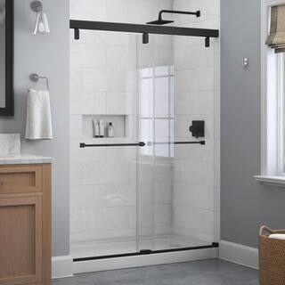 Delta Everly 60 in. x 71-12 in. Frameless Mod Soft-Close Sliding Shower Door in Matte Black with 14 in. (6 mm) Clear Glass SD4511065