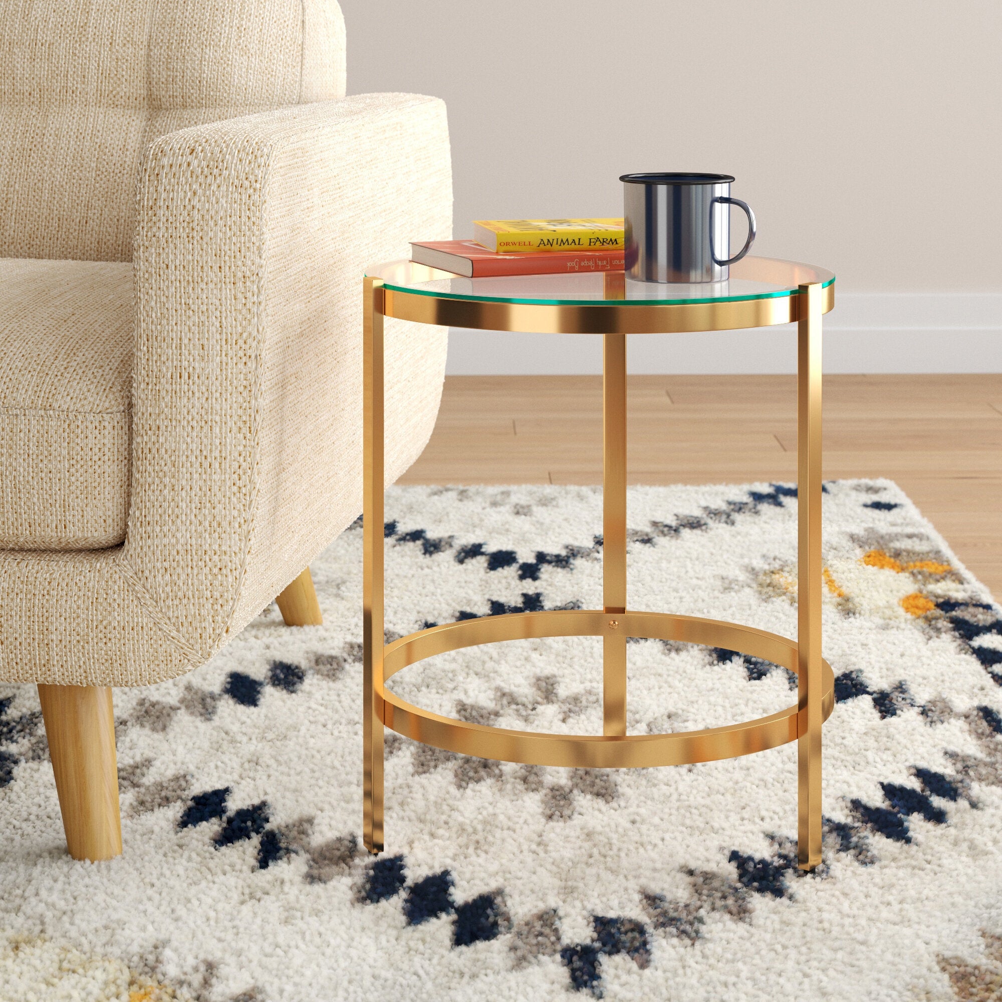 Brushed Brass Stainless Steel Side Table - 16.50 x 16.50 x 19