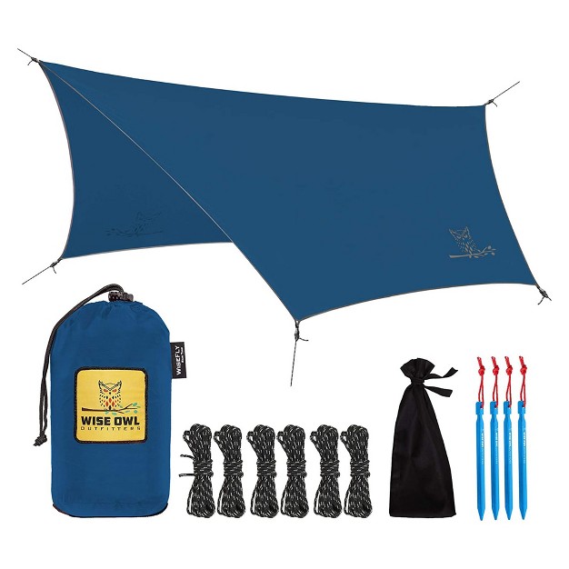 Wise Owl Outfitters Wisefly 11 x27 X 9 x27 Hammock Rain Tarp Cover With Guy Lines Tent Stakes And Waterproof Carry Bag Blue Accessory Only