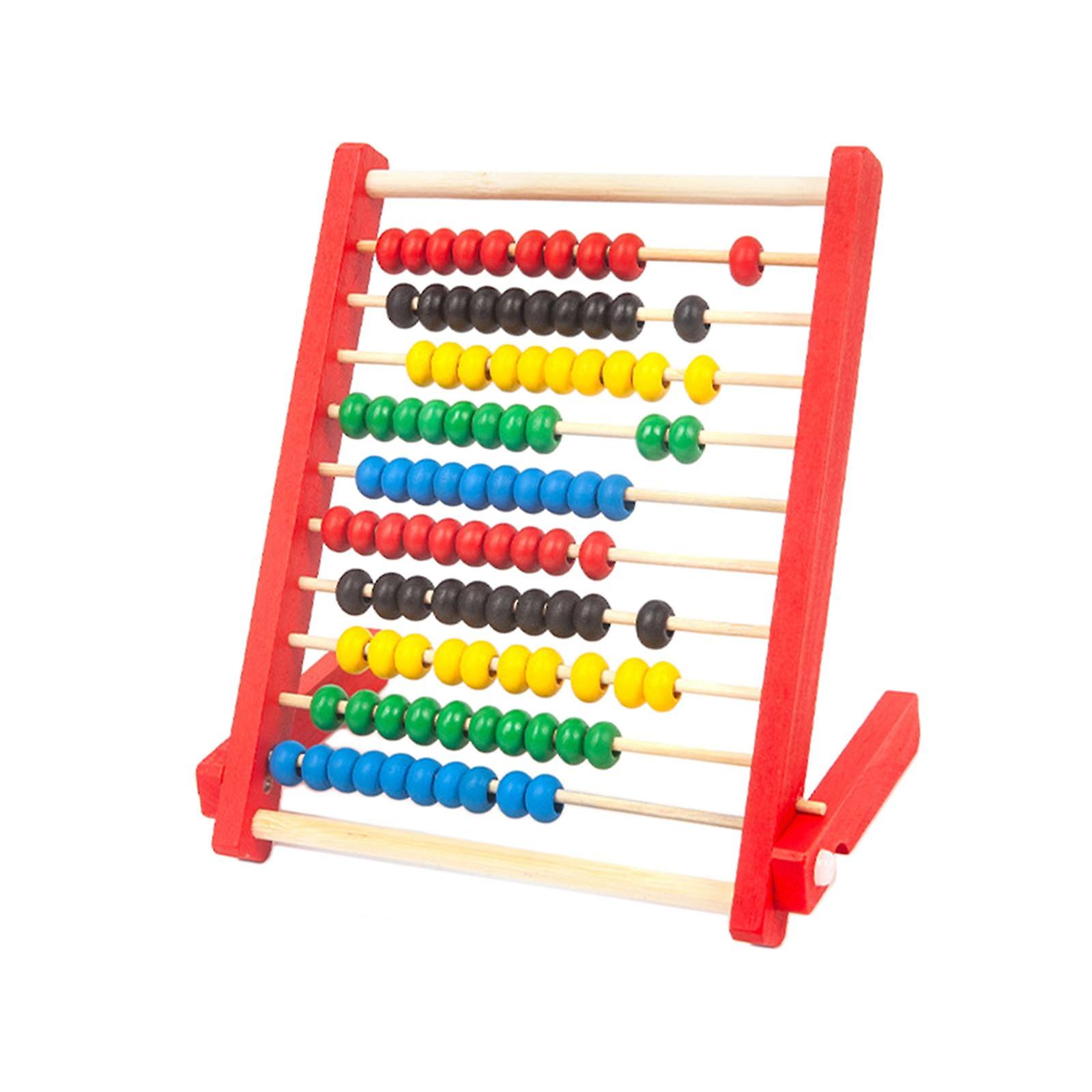 Toddlers Mathematics Toy Beads Game Kids 10 Row Wooden Counting Frame Abacus Red