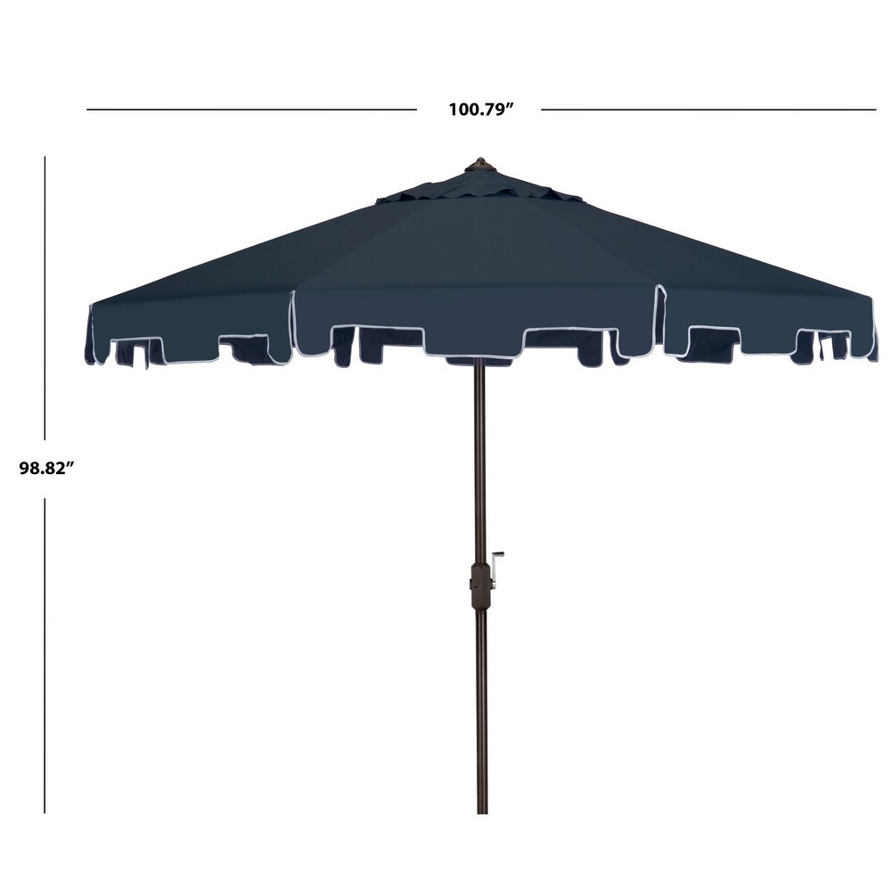 SAFAVIEH Zimmerman Aluminum Tilt and Crank 9 foot Crank Market Patio Umbrella With Flap.