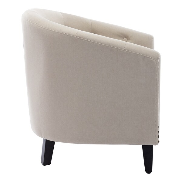 Modern Living Room Accent Chair Barrel Chair Upholstered Linen Fabric Club Sofa Button Tufted Armchair Tub Rivet Lounge Chair