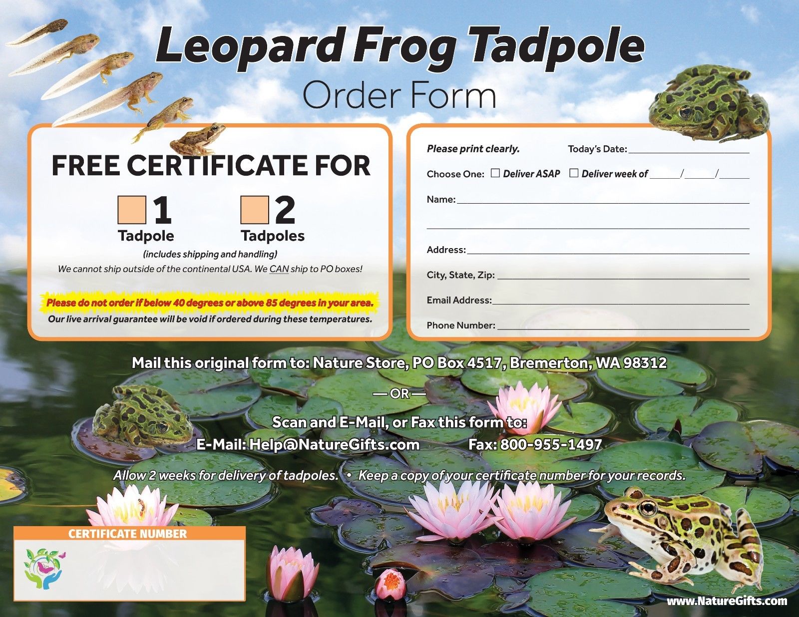 Frog Growing Kit: 1-Gallon Habitat with 1 FREE Tadpole - Certificate to Redeem