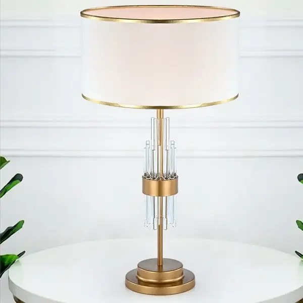 Katte Matte Gold 1-Light Fabric and Iron Drum Shade Table Lamp