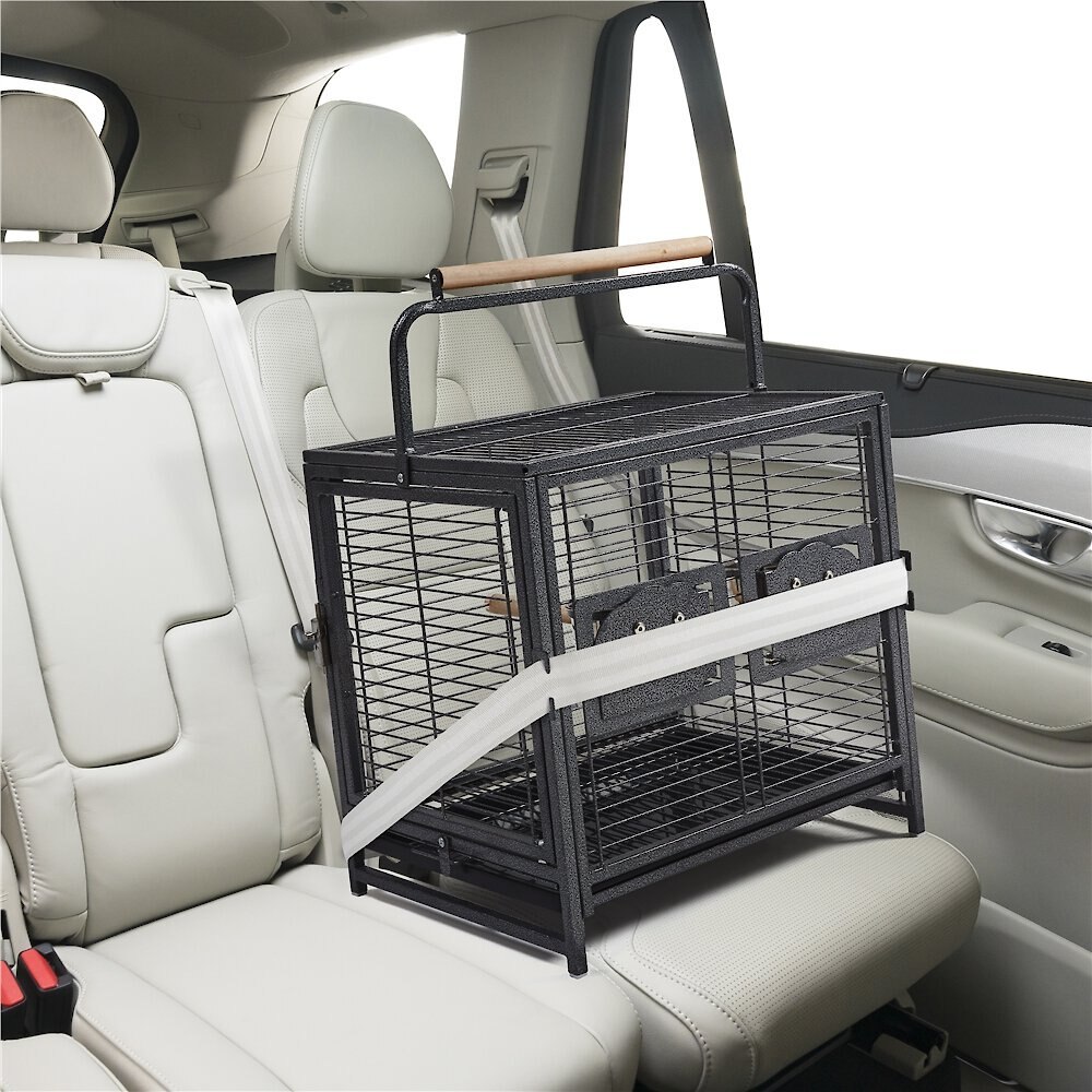 Yaheetech Iron Travel Bird Cage Carrier， Hammered Black， 26-in