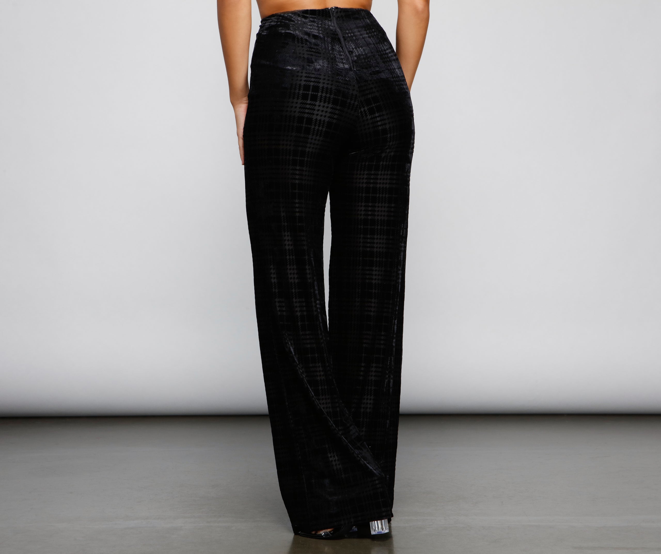 Velvet Plaid Burnout Flared Pants