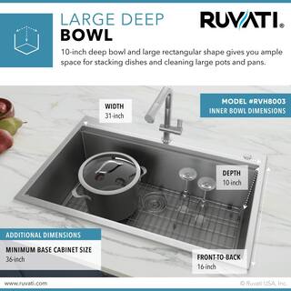 Ruvati Drop-In Stainless Steel 33 in. Workstation Ledge Topmount Kitchen Sink 16-Gauge Single Bowl RVH8003