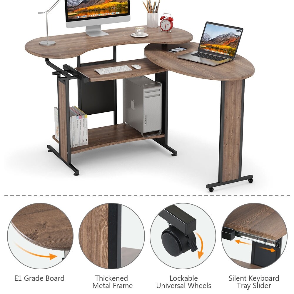 L Shaped Computer Desk  Rotating Corner Desk   Modern Office Study Workstation