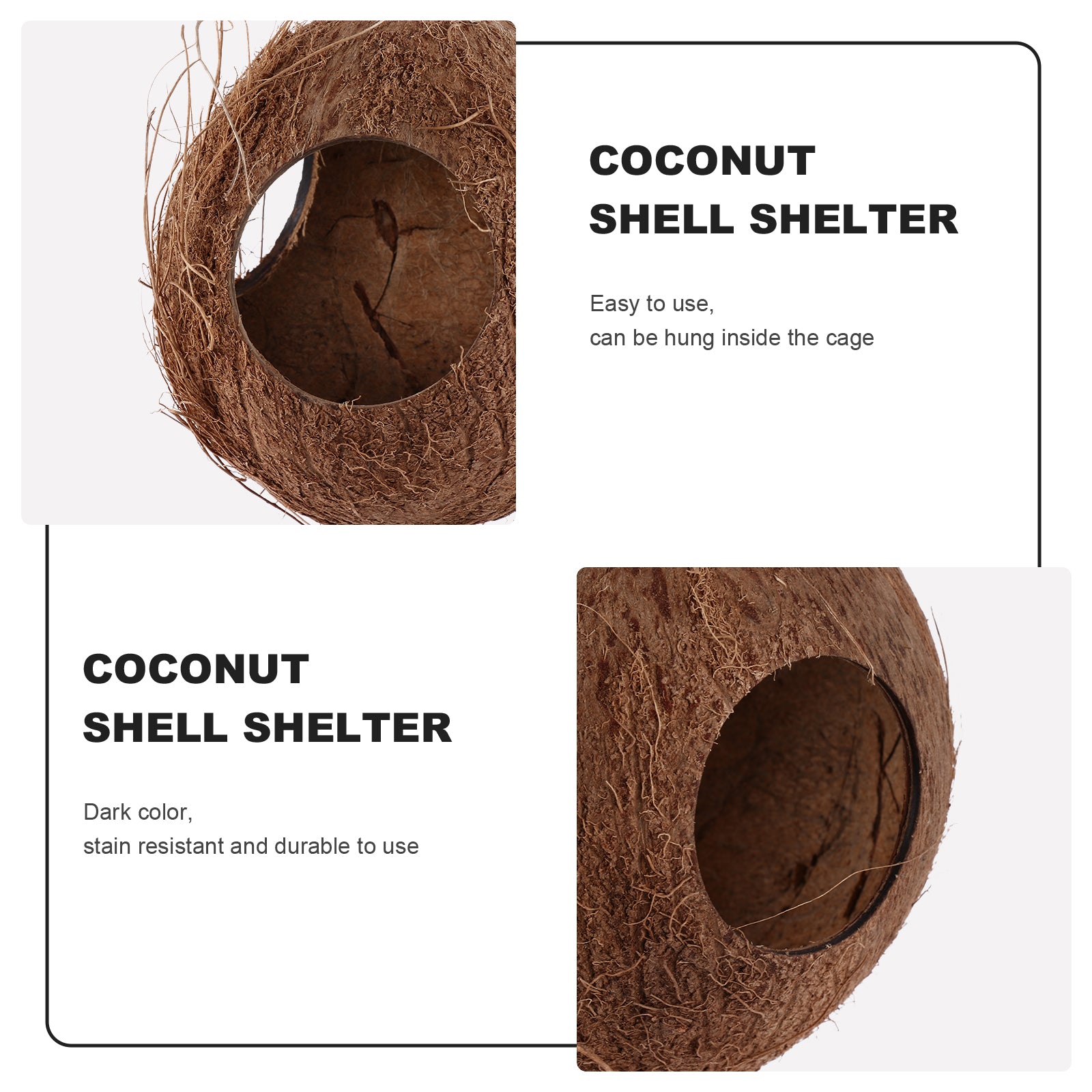 NUOLUX Natural Coco Hideaway Coconut Shell Reptile Cave Triple Holes Finch Hut