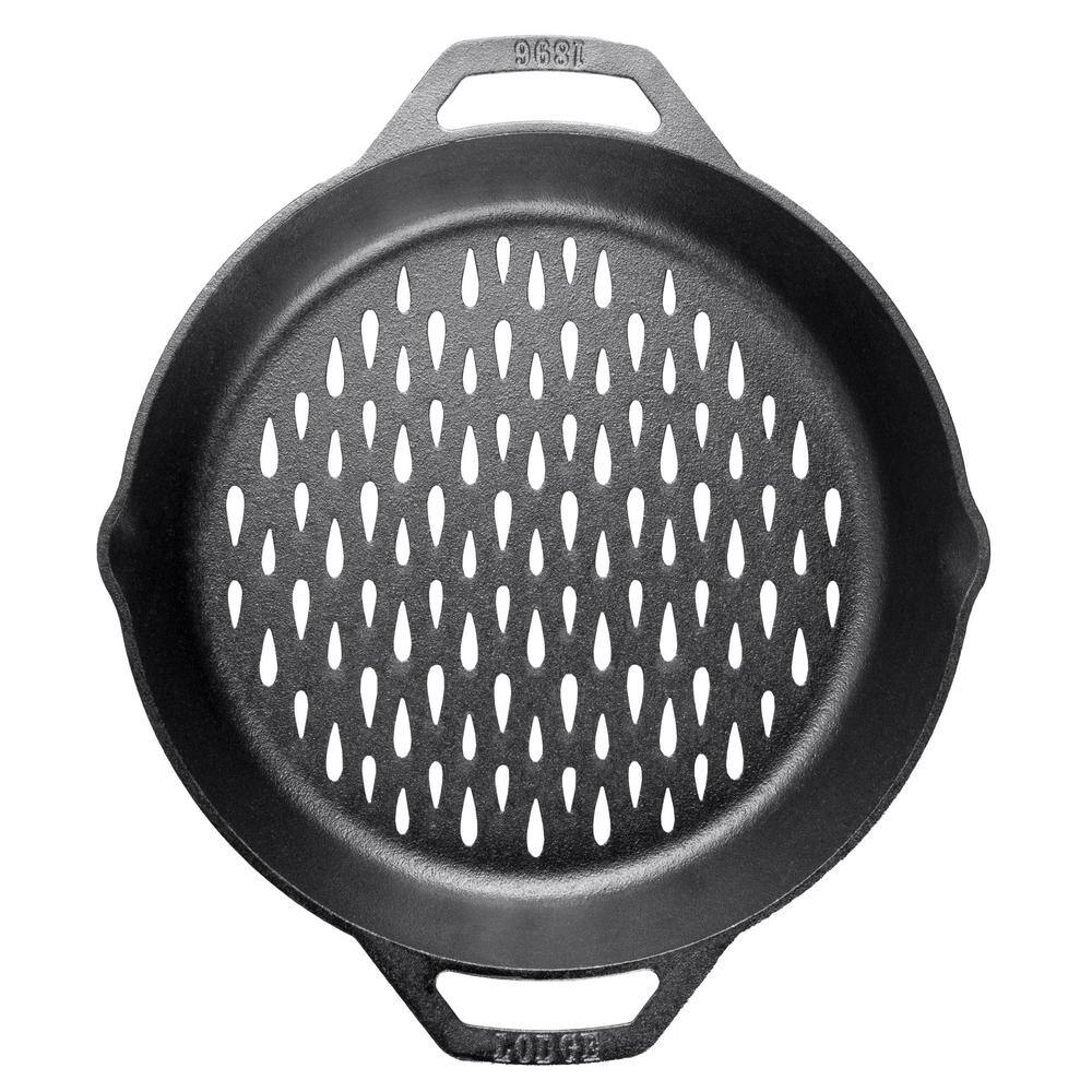 Lodge 12 in. Cast Iron Dual Handle Grill Basket in Black L10GBL