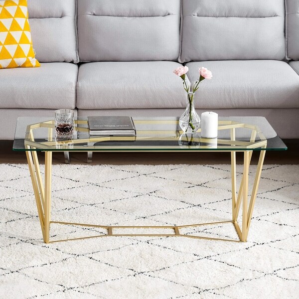 Ivinta Modern Glass Coffee Table for Living Room，Gold Finish 57GS