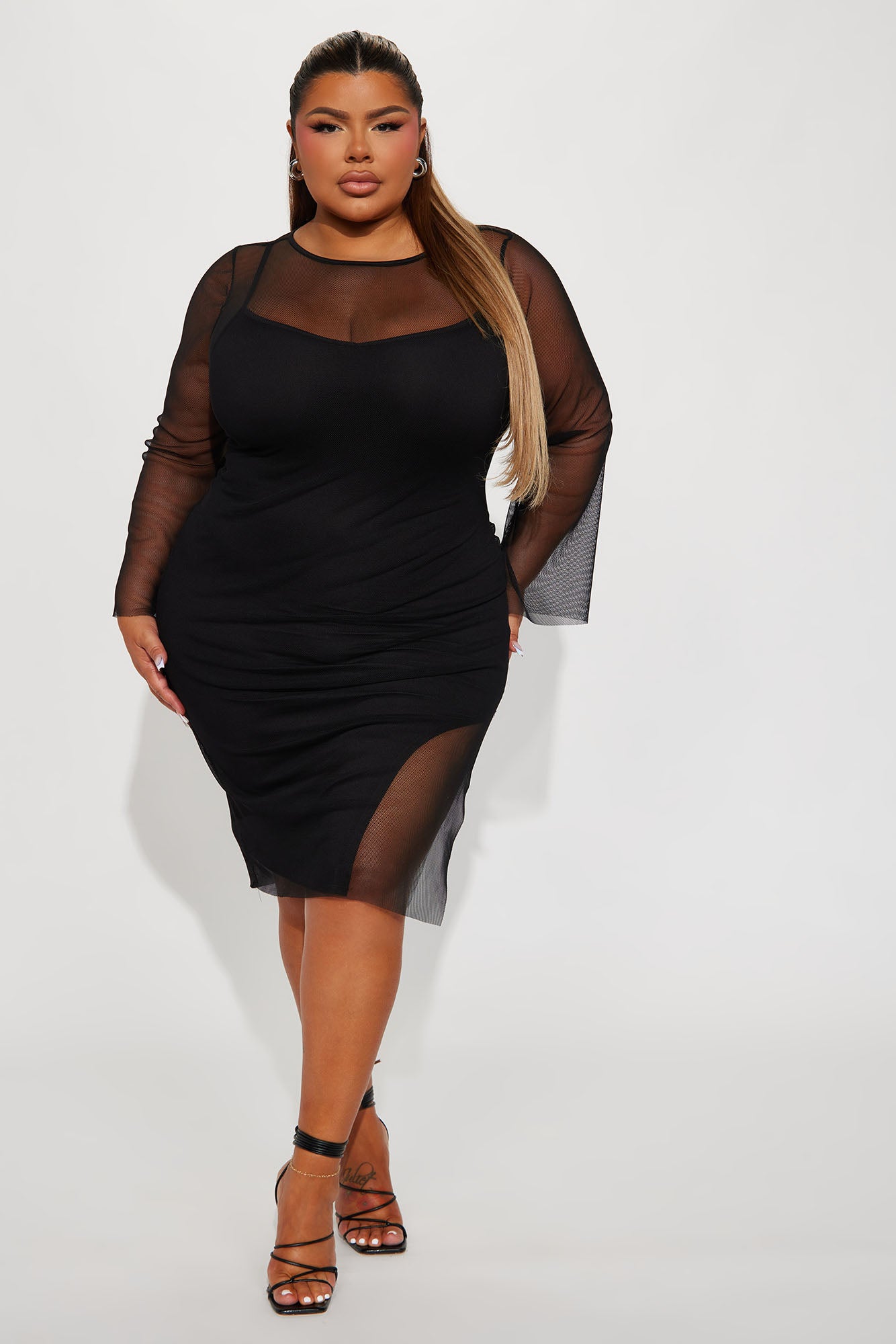 Ariel Fishnet Midi Dress Set - Black