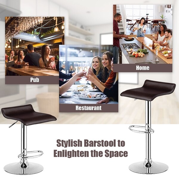 Set of 2 Swivel Bar Stool PU Leather Adjustable Kitchen Counter Bar Chair Coffee