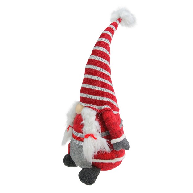 Red White And Grey Girl Gnome With Braids And Striped Hat Christmas Decoration