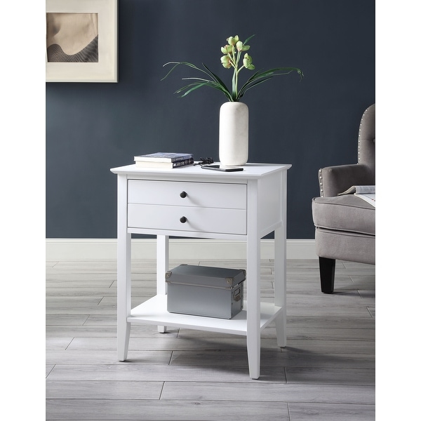 Grardor Side Table (USB Charging Dock) with 1 Drawer and 1 Open Compartment， Gray