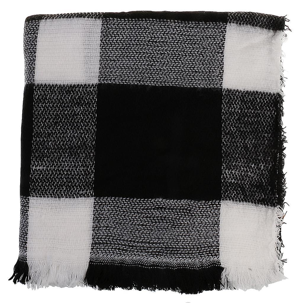 Women's Warm Plaid Long Cashmere Scarf Large Shawl Pashmina Black Gray