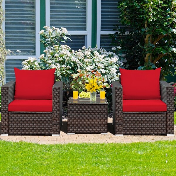 Costway 3PCS Patio Rattan Furniture Set Conversation Sofa Cushioned