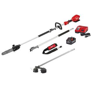 MW M18 FUEL 10 in. 18-Volt Brushless Quik-LOK Electric Cordless Pole Saw Kit 8.0 Ah Battery and String Trimmer Attachment 2825-21PS-49-16-2717