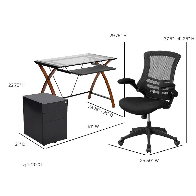 Flash Furniture X-Side Desk， Office Chair and Filing Cabinet 3-piece Set