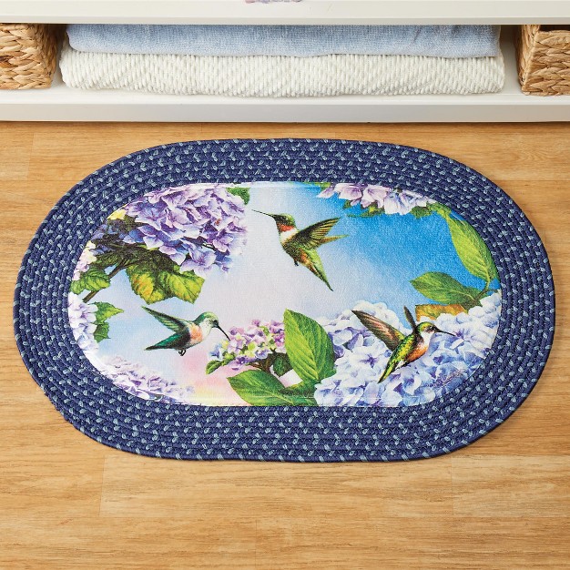 Collections Etc Hummingbirds And Hydrangeas Braided Accent Rug