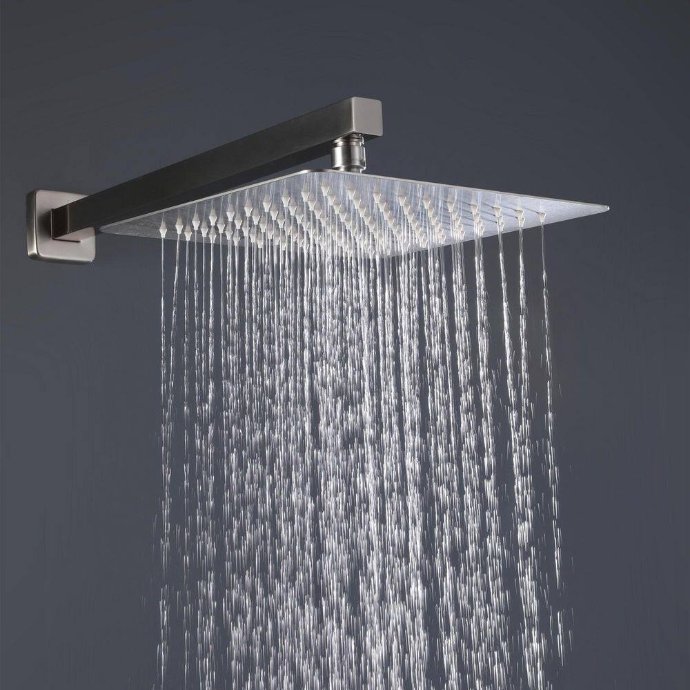 GIVING TREE 2-Spray 12 in. Square Rain Shower Head with Hand Shower and Tub Faucet in Brushed Nickel (Valve Included) HDYN-MM0034