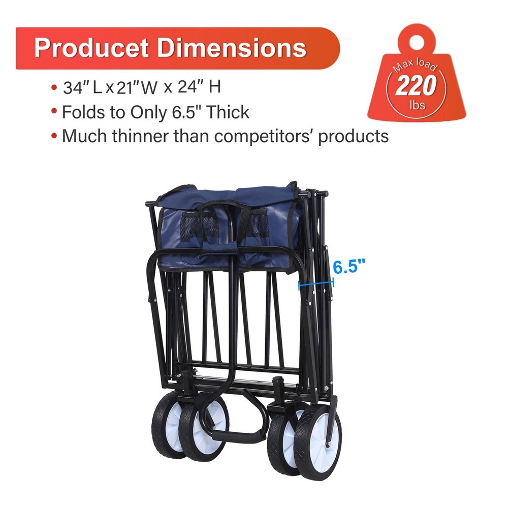 Foldable Utility Wagons Folding Cart 200 lbs Capacity for Outdoor Use