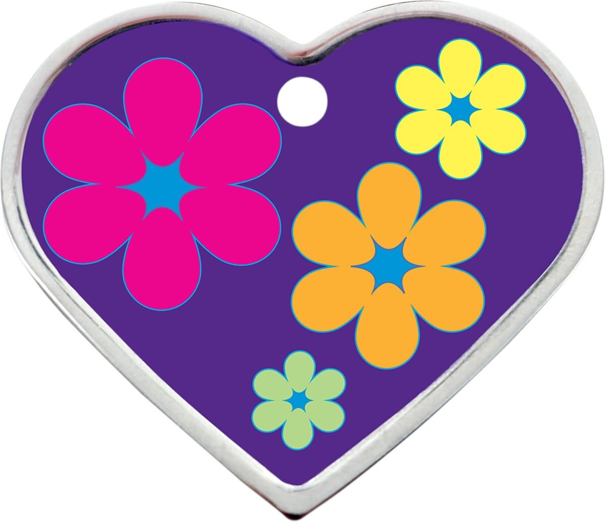 Quick-Tag Personalized Dog and Cat ID Tag，  Heart Purple with Flowers