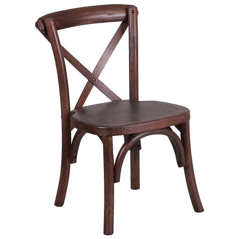 Merrick Lane Kid's Stackable Ash Wood Crossback Chair in a Mahogany Finish with Plastic Floor Glides