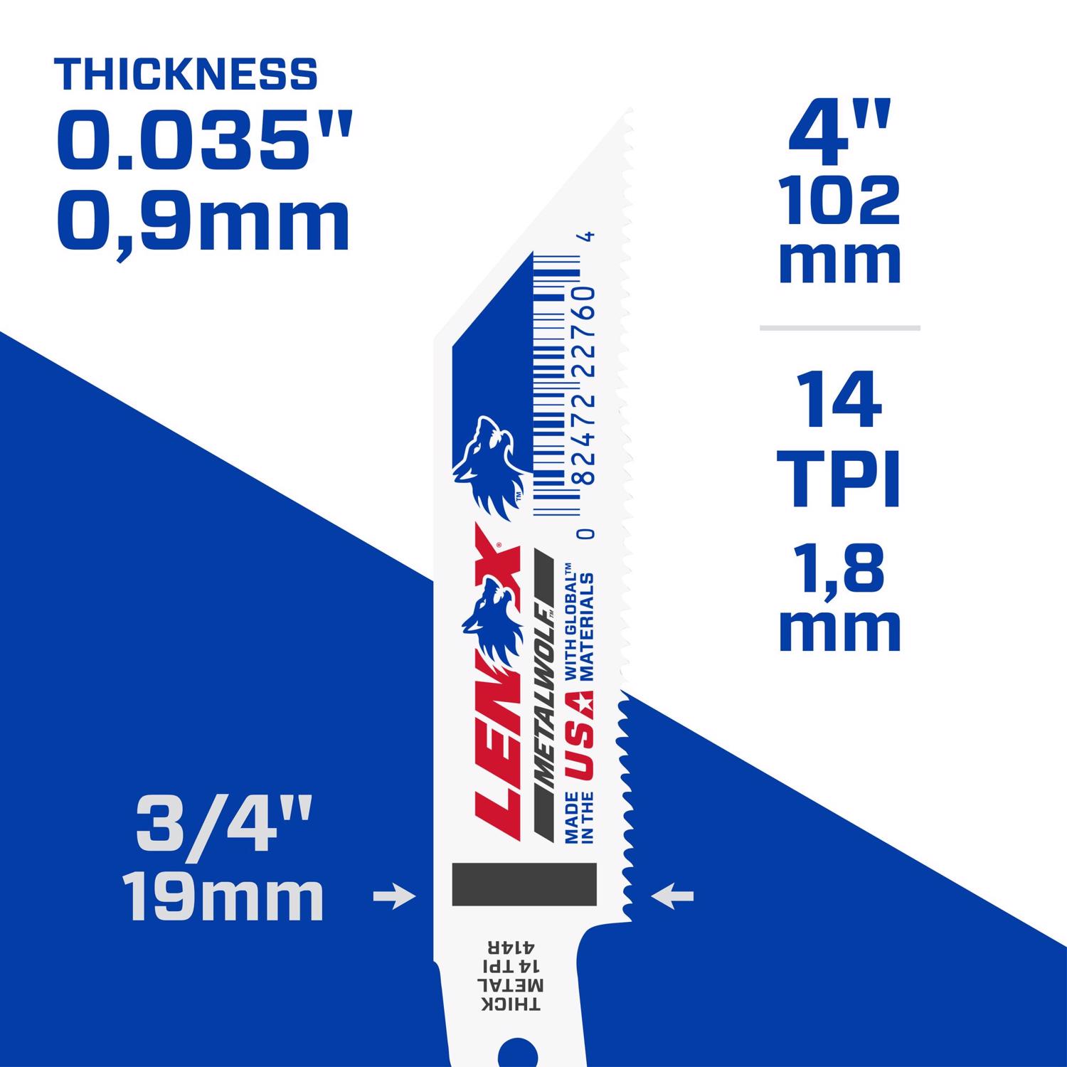 LENOX METALWOLF 4 in. Bi-Metal WAVE EDGE Reciprocating Saw Blade 14 TPI 1 blade