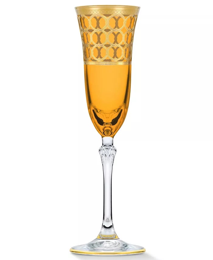 Lorren Home Trends Multicolor Champagne Flutes with Gold-Tone Rings Set of 4