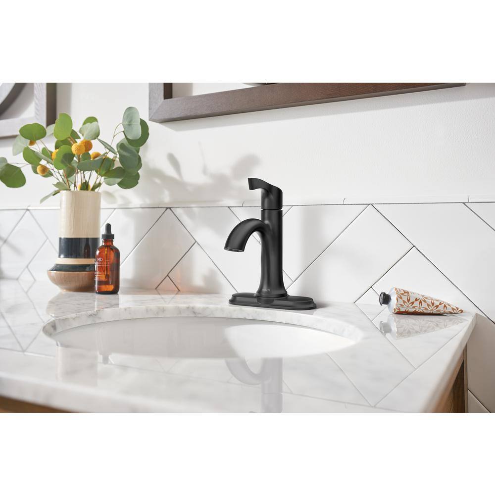 MOEN Korek Single Hole Single-Handle Bathroom Faucet with Drain Kit Included in Matte Black 84466BL